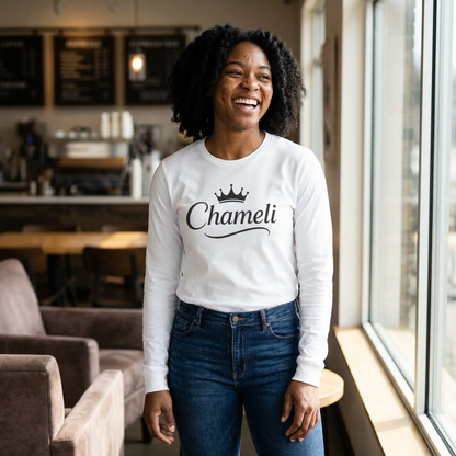 Chameli Crown Long Sleeve Tee — Personalized Name Script Shirt