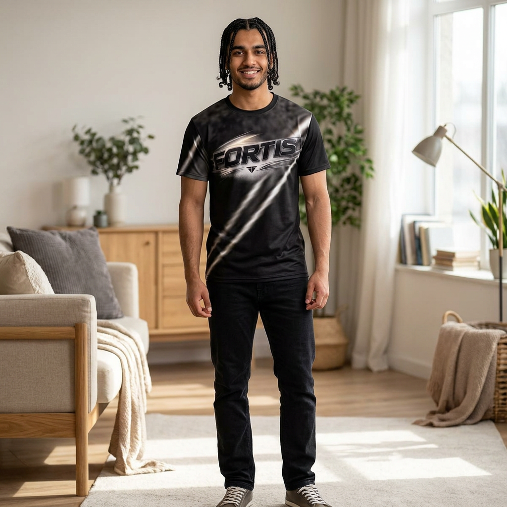 Fortis Metallic Logo Tee — All-Over Print Cut & Sew Shirt