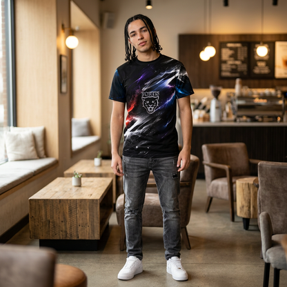 Fortis Panther All-Over Print Tee — Black Nebula Graphic Shirt