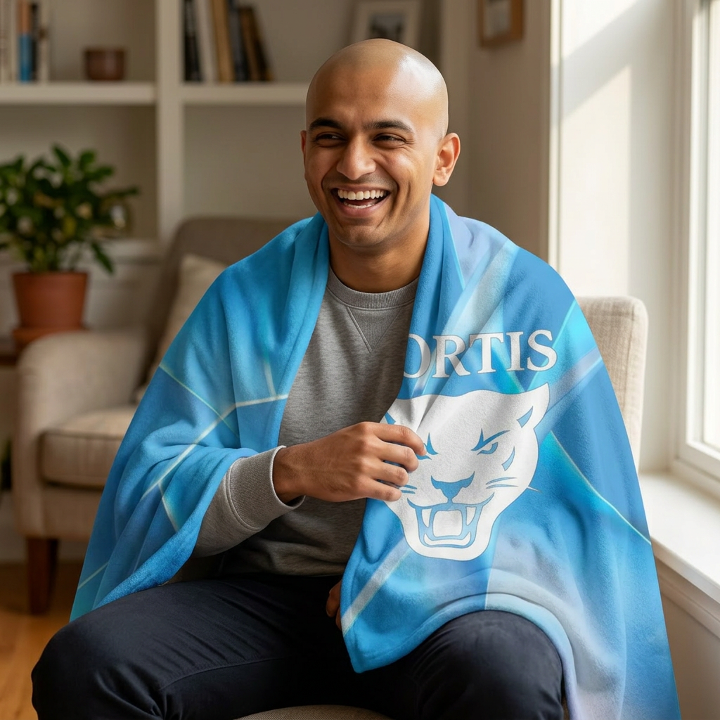 Fortis Cougar Sherpa Blanket — Cozy Blue Fleece Throw for Game Days & Dorms