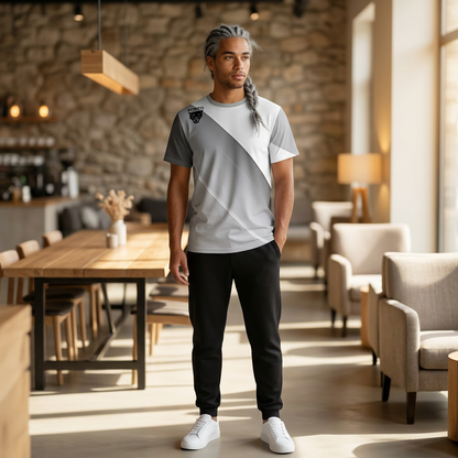 Fortis Minimalist Panther Tee — White Diagonal Cut & Sew T‑Shirt