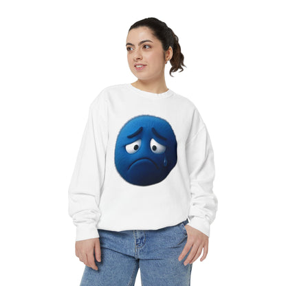 Sad Blue Emoji Sweatshirt – Cute Tear Drop Face Graphic Crewneck