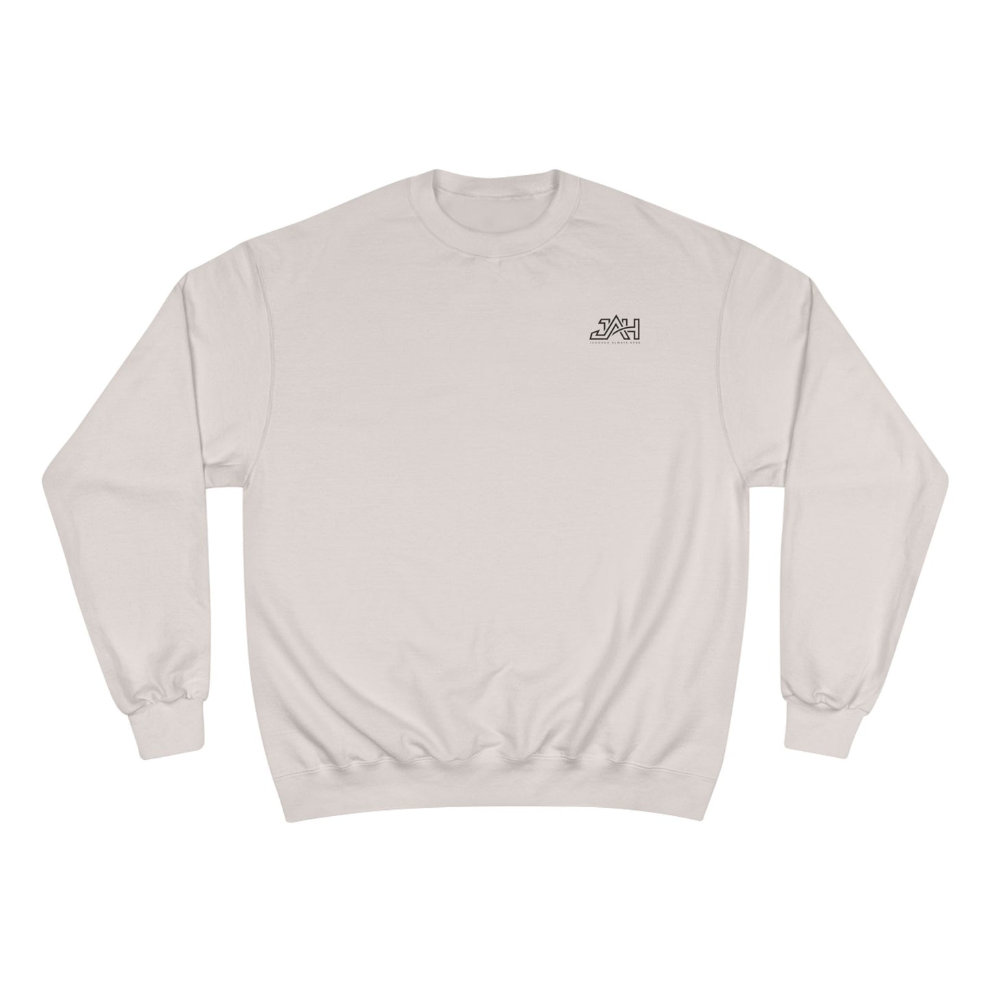 Minimalist 'JAH' Champion Sweatshirt – White Crewneck, Subtle Chest Logo