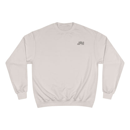 Minimalist 'JAH' Champion Sweatshirt – White Crewneck, Subtle Chest Logo