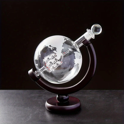 Creative Globe Decanter Set with Lead-Free Carafe Exquisite Wood-Stand and 2 Whisky Glasses Whiskey Decanter Globe Grade Gift