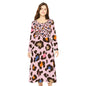 Pink Leopard Print Long Sleeve Dance Dress — Women's AOP Swing Skater Dress