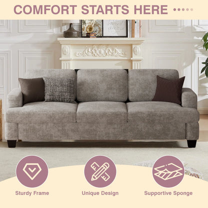 Comfy Sofa Couch, Upholstered Deep 3 Seats Sofa for Living Room, Chenille Fabric Sofa Couch with Reovable Cover, Gray