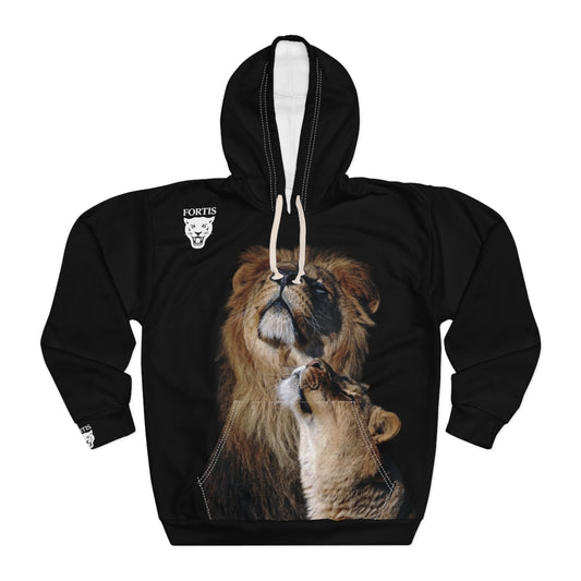 Lion Pride Pullover Hoodie — Photo-Realistic Lion and Cub Graphic