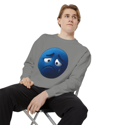 Sad Blue Emoji Sweatshirt – Cute Tear Drop Face Graphic Crewneck
