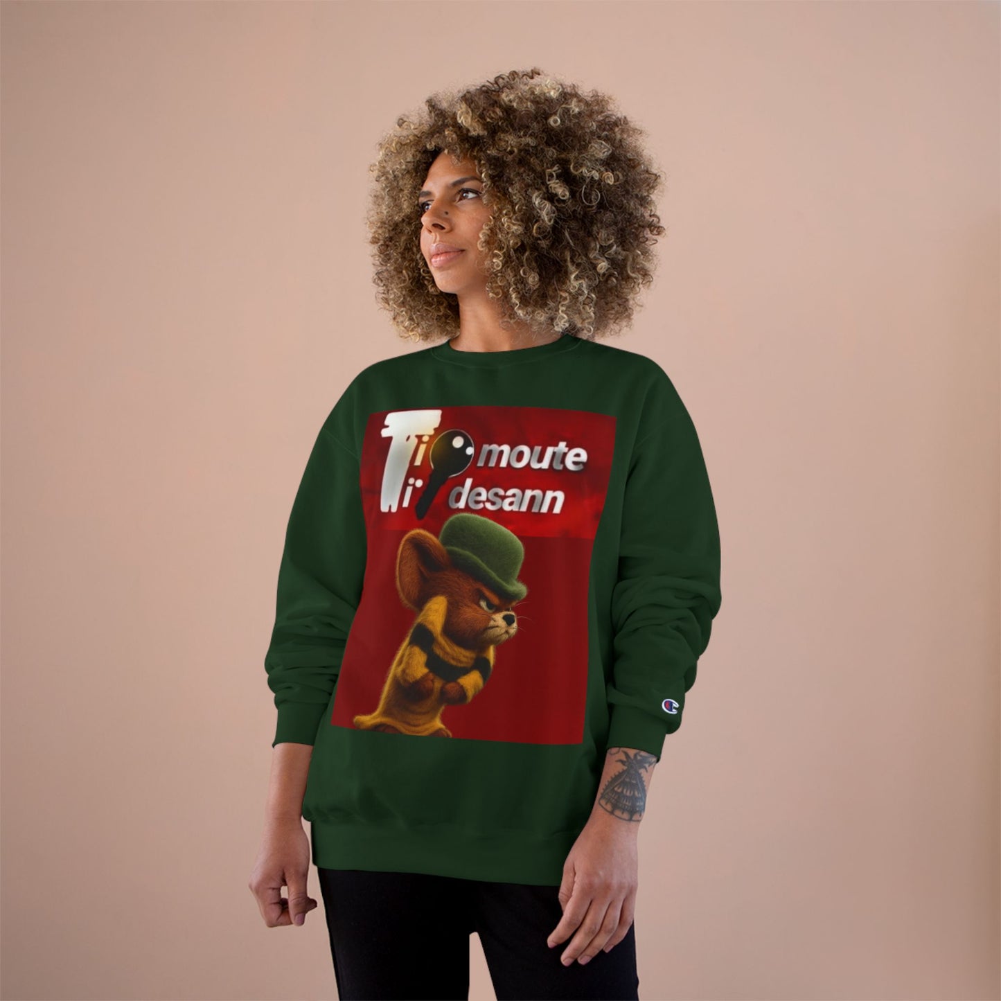 Sweatshirt — Retro Cartoon Mouse "T' moute desann" Graphic Crewneck