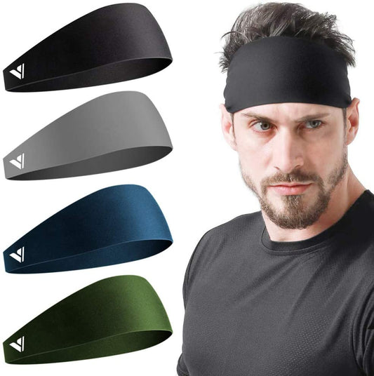Running Headbands for Men Sweatbands Sports Sweat Bands Mens Workout Thin Fitness Gym Yoga 4 Pack…