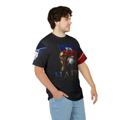 Haiti Soccer Tribute Tee — World Cup Trophy & Flag All-Over Print