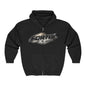 Fortis Zip Hoodie — Metallic Brushstroke Logo Full‑Zip Sweatshirt