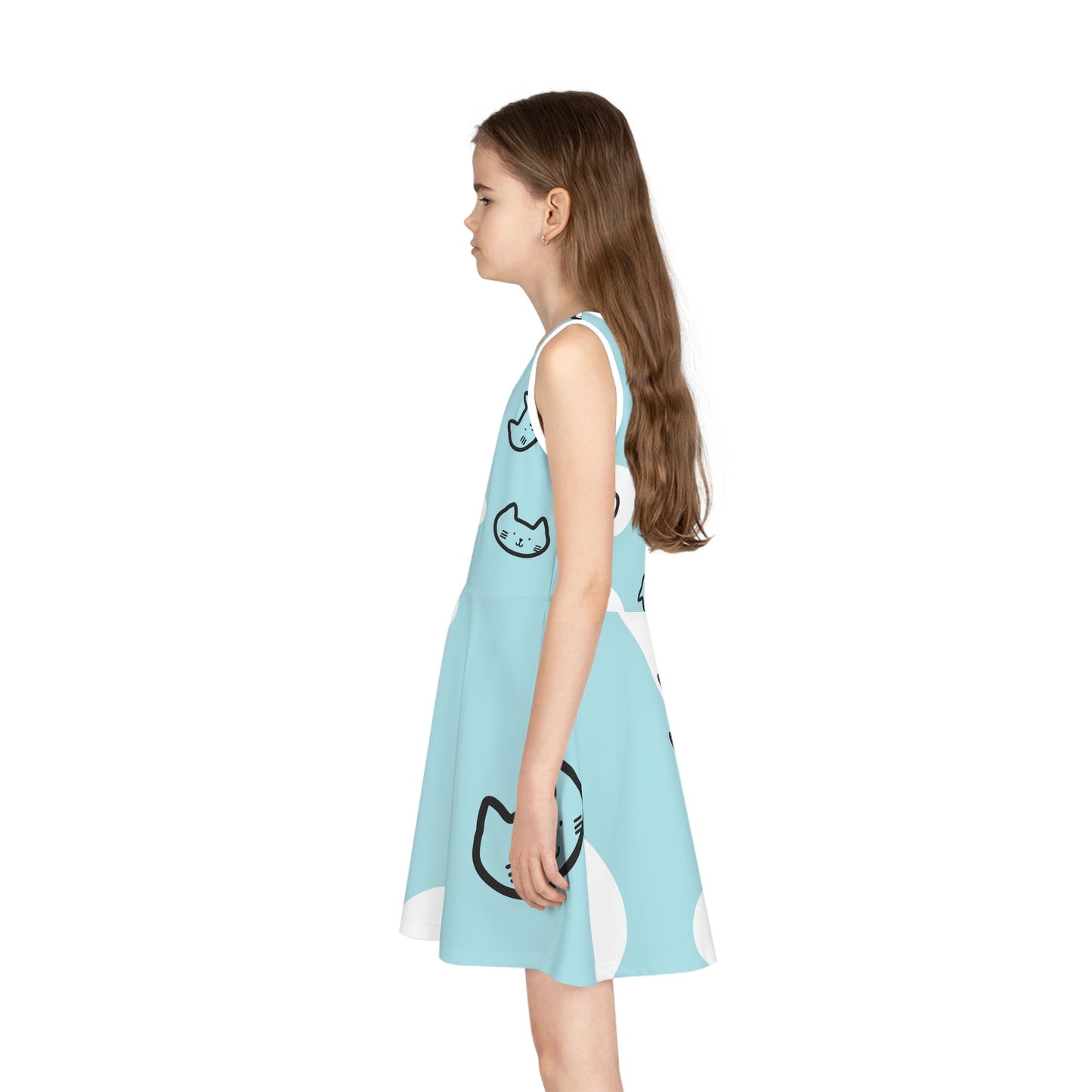 Cute Blue Cat Polka Dot Girls' Sundress