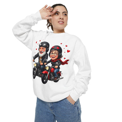 Couple Biker Sweatshirt — Cute Riding Grandparents with Hearts
