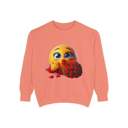 Kissing Emoji with Roses Sweatshirt — Cute Valentine’s Bouquet Graphic Sweatshirt