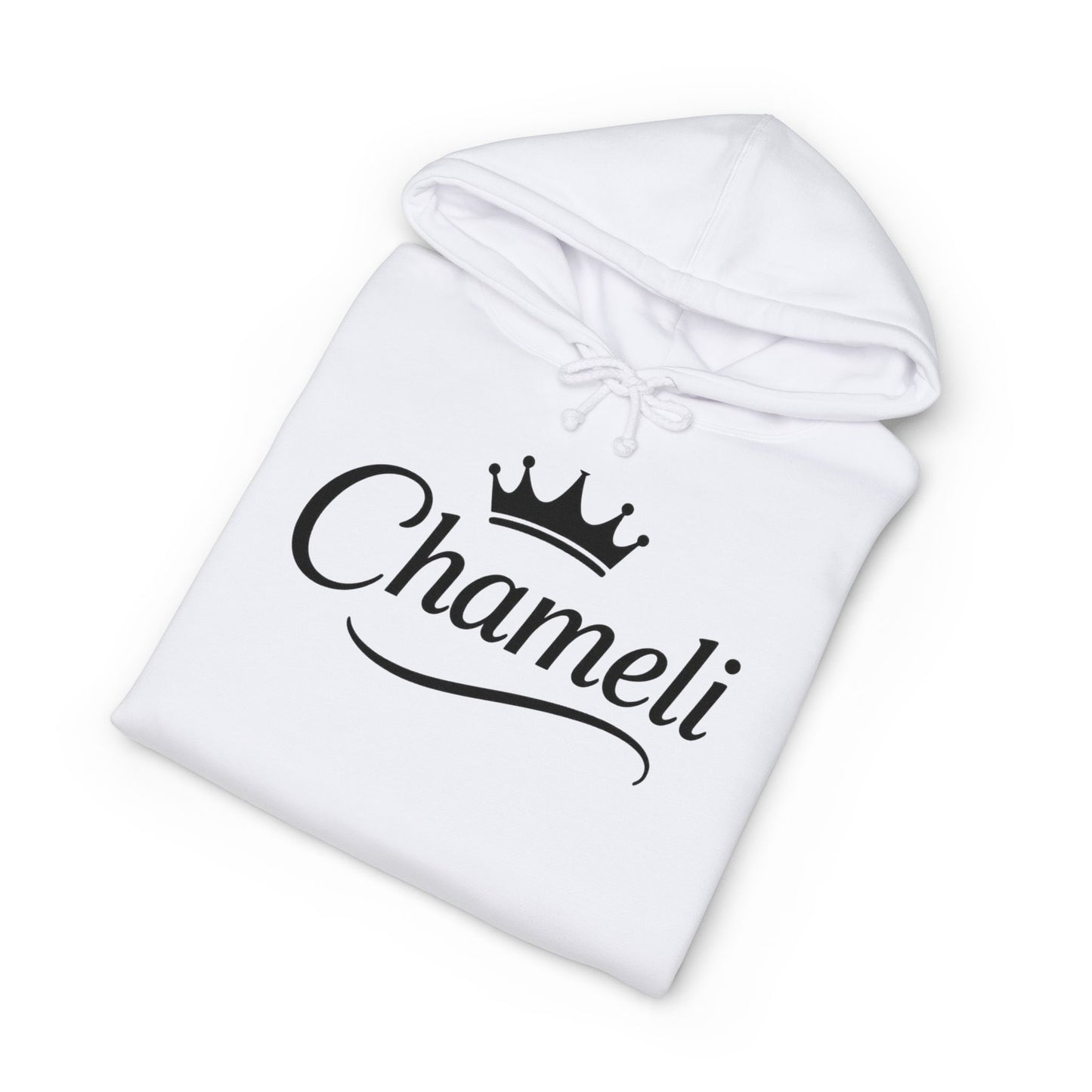 Chameli Crown Hoodie — Personalized Script Logo Pullover with Sleeve Crowns