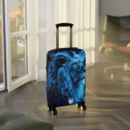 Blue Fire Lion Luggage Cover – Protective Suitcase Skin with Bold Lion Artwork