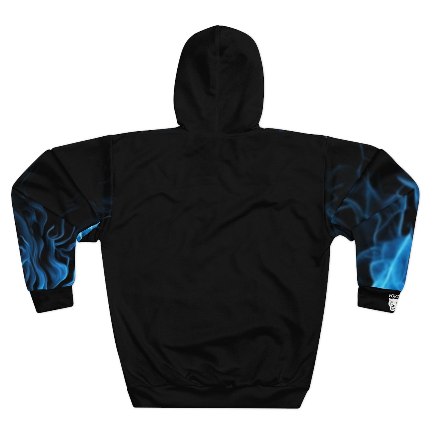 Blue Flame Panther Hoodie – Black Pullover with Neon Cat Flames