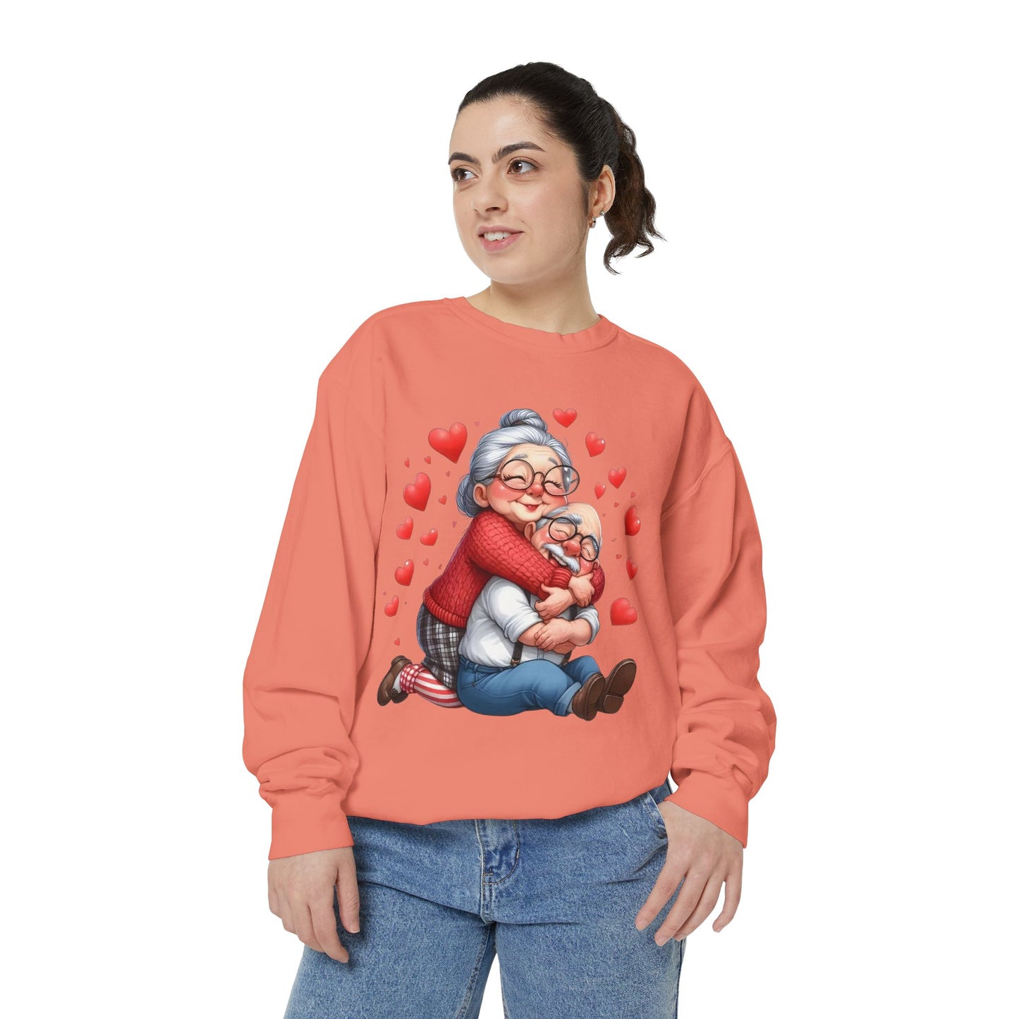 Grandma Hug Sweatshirt — Cute Grandma & Child Illustration with Hearts