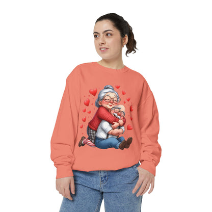 Grandma Hug Sweatshirt — Cute Grandma & Child Illustration with Hearts