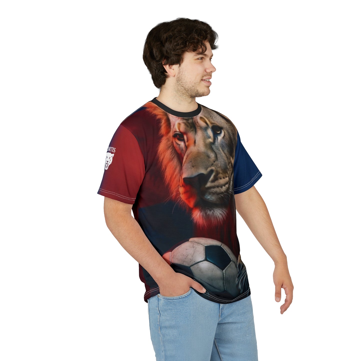 Lion Soccer Tee – Bold Football Lion Graphic All-Over Print Shirt