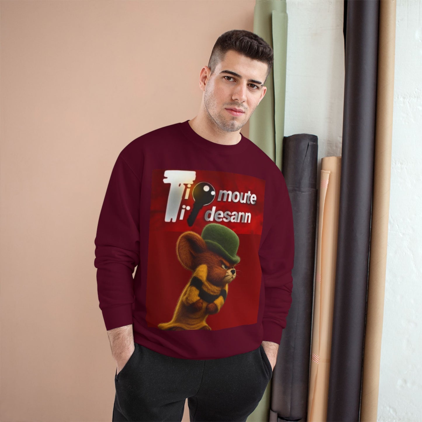 Sweatshirt — Retro Cartoon Mouse "T' moute desann" Graphic Crewneck