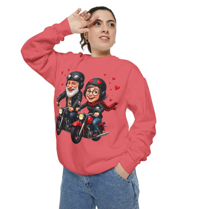 Couple Biker Sweatshirt — Cute Riding Grandparents with Hearts