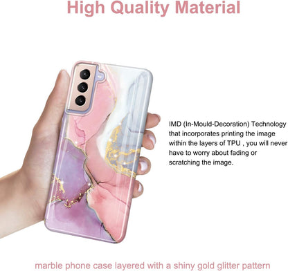 Galaxy S21 Case Gold Sparkle Glitter Marble Slim Shockproof TPU Soft Rubber Silicone Cover Phone Case for Samsung Galaxy S21 5G 6.2 Inch 2021 Pink Purple