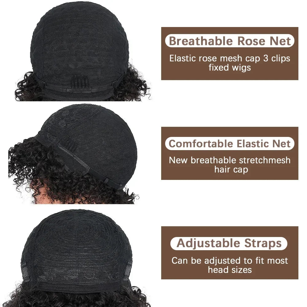 Short Curly Pixie Cut Wig with Bangs Glueless Afro Kinky Curly Brazilian Human Hair Wigs for Women Ready to Go Machine Made Wig