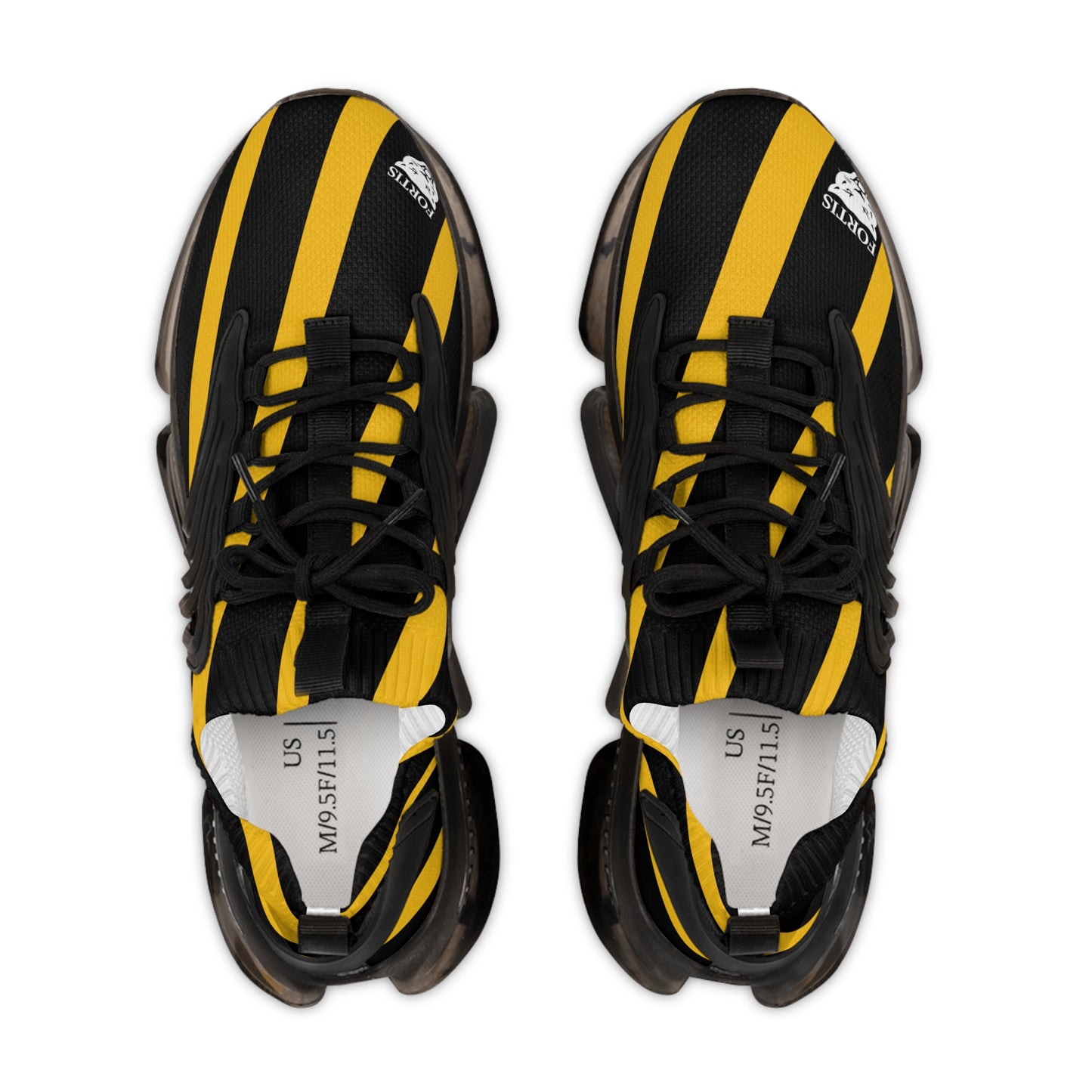 Men's Black & Yellow Striped Mesh Sneakers — Athletic Fashion Shoes with Bold Racing Stripe Design