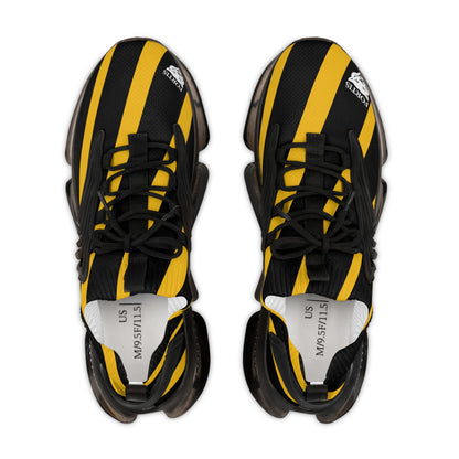 Men's Black & Yellow Striped Mesh Sneakers — Athletic Fashion Shoes with Bold Racing Stripe Design