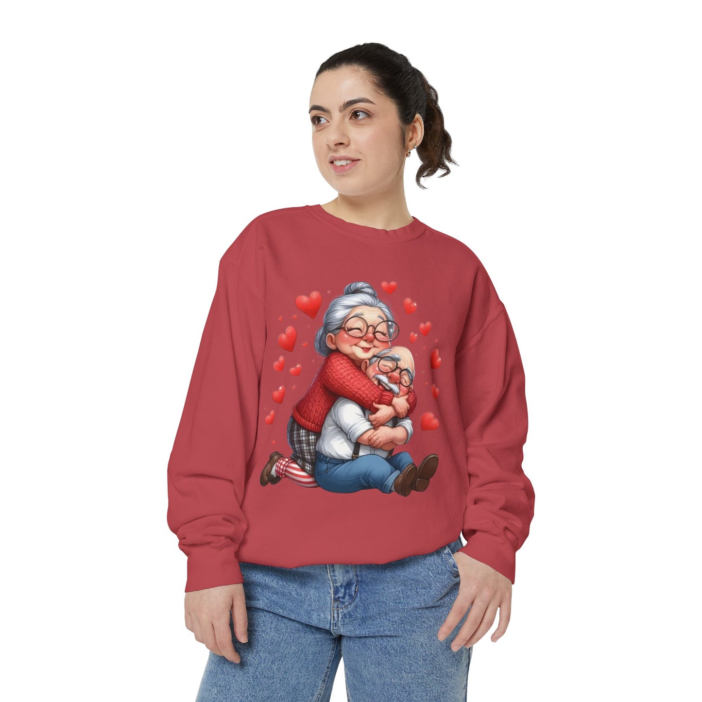 Grandma Hug Sweatshirt — Cute Grandma & Child Illustration with Hearts