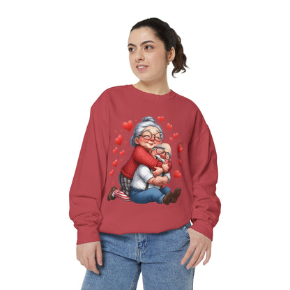 Grandma Hug Sweatshirt — Cute Grandma & Child Illustration with Hearts