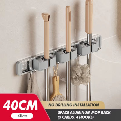 Non Perforated Mop Rack Iron Wall Mounted Mop Broom Storage Rack Home Storage and Storage Shelf Multi Scenario Use