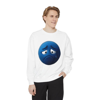 Sad Blue Emoji Sweatshirt – Cute Tear Drop Face Graphic Crewneck