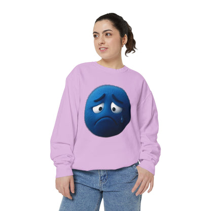 Sad Blue Emoji Sweatshirt – Cute Tear Drop Face Graphic Crewneck