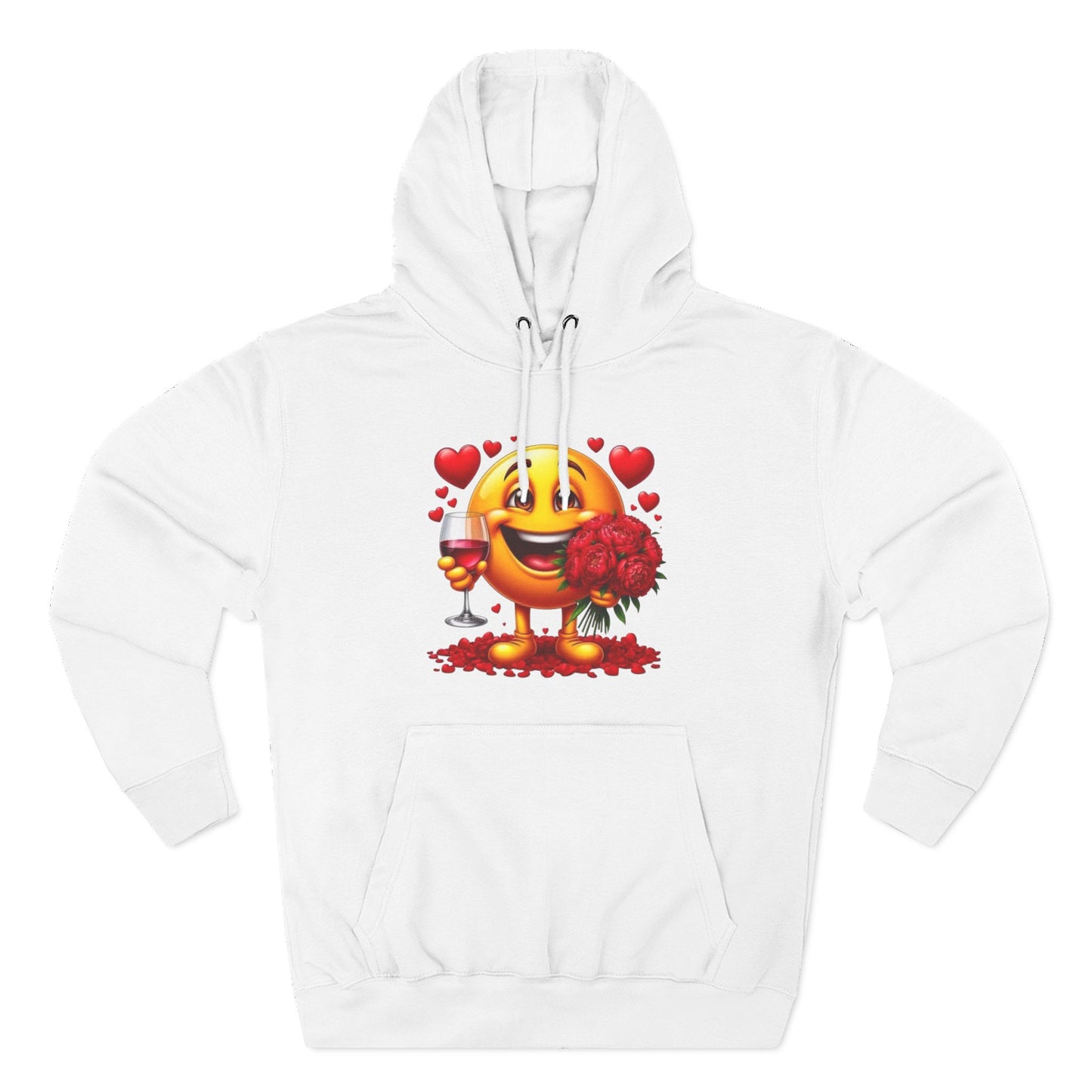 Valentine Emoji Hoodie – Rose, Wine & Hearts Fleece Pullover