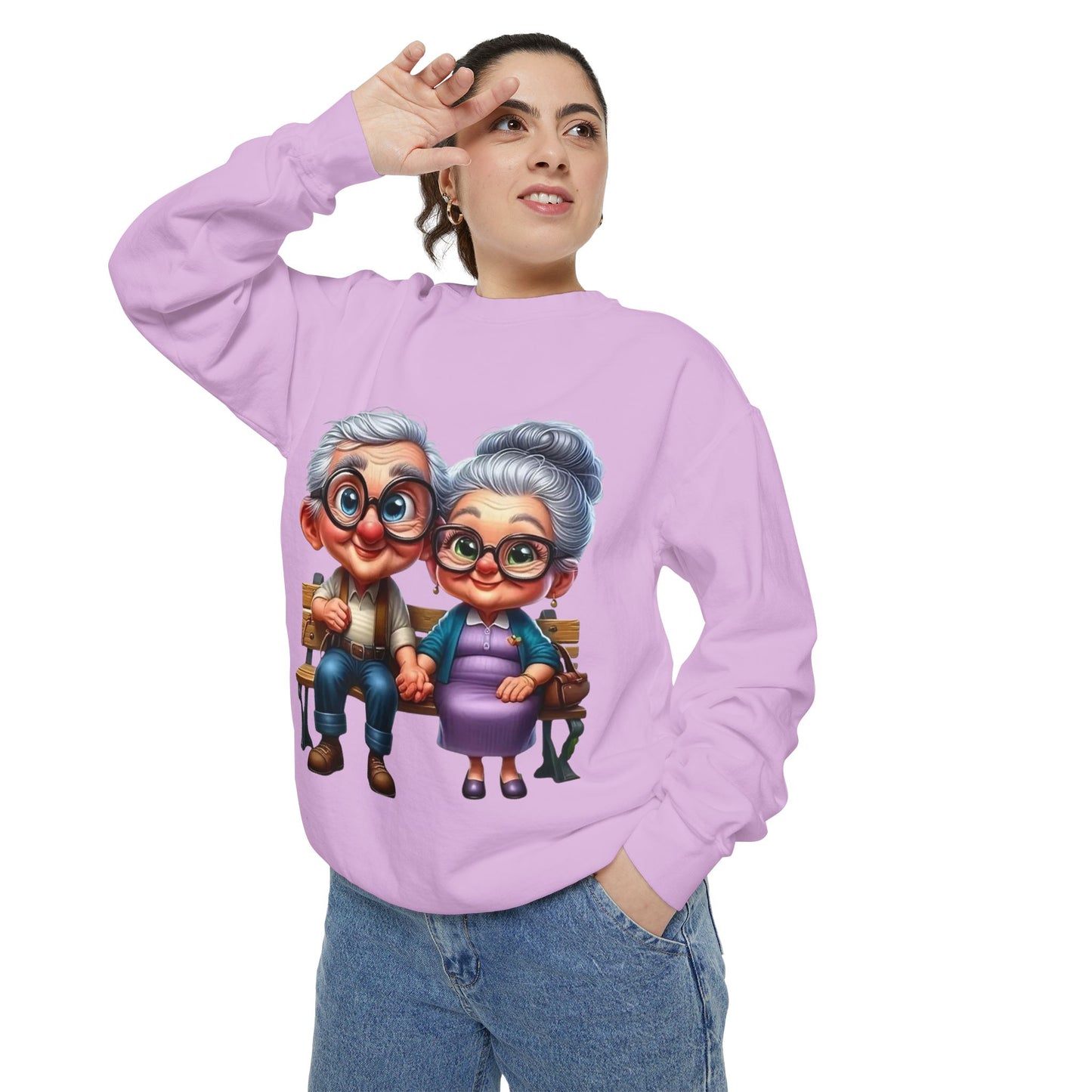 Grandparents Sitting on Bench Cute Couple Sweatshirt