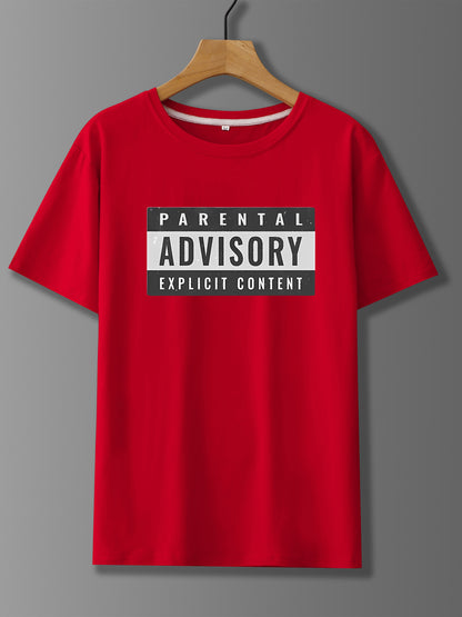 Parents' Advice Letter Printed Men's Round Neck Short Sleeved T-shirt, Fashionable T-shirt, Casual And Comfortable Lightweight Top Suitable For Summer