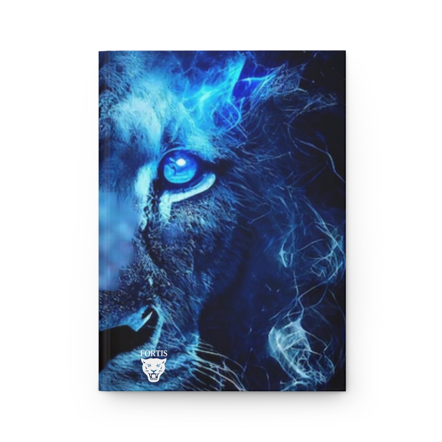 Blue Flame Lion Hardcover Journal — Mystical Wildlife Notebook for Writers & Gift