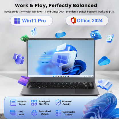 14 Inch Windows 11 Laptops New Intel Celeron N4000 up to 2.6Ghz 8GB RAM 256GB ROM Netbook Laptop Computer for Beginner, Student, Business
