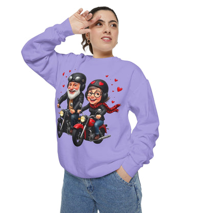 Couple Biker Sweatshirt — Cute Riding Grandparents with Hearts