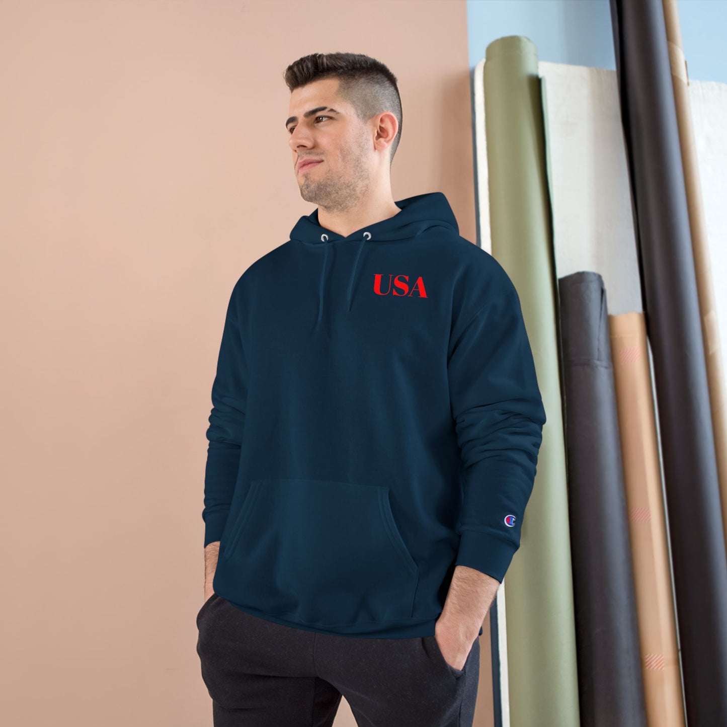 USA Hoodie — Minimal Patriotic Champion Hoodie