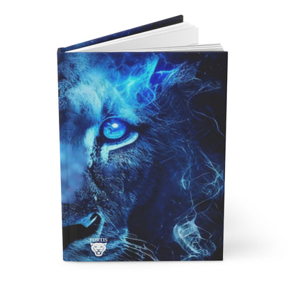 Blue Flame Lion Hardcover Journal — Mystical Wildlife Notebook for Writers & Gift