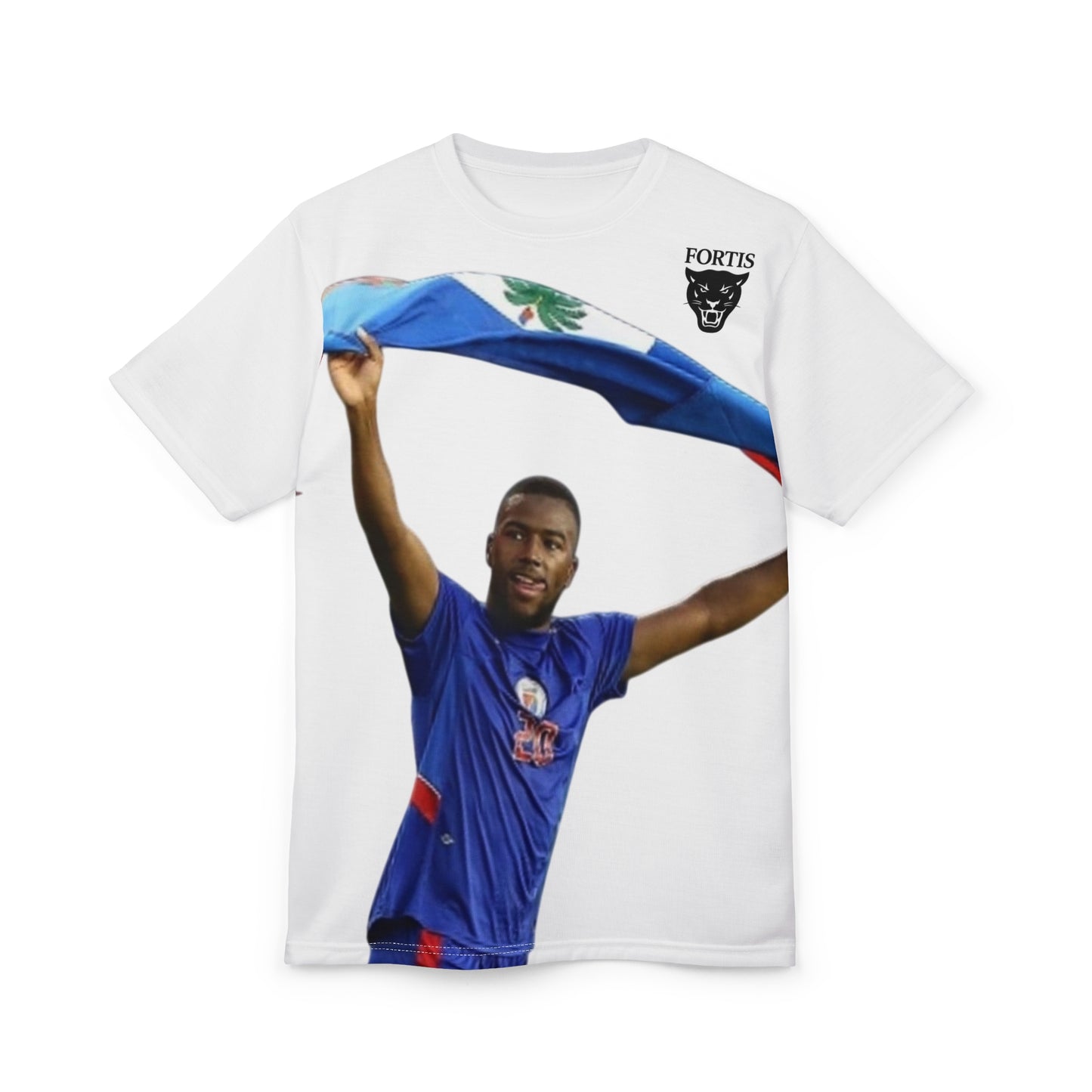 Haiti Soccer Fan Tee – Player Celebrating with Haitian Flag