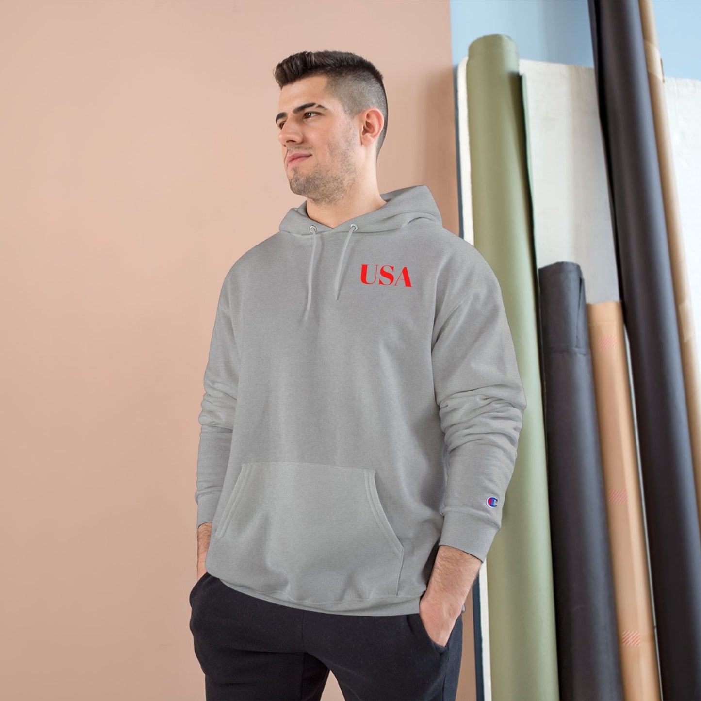 USA Hoodie — Minimal Patriotic Champion Hoodie
