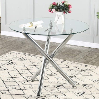 Glass round Dining Table with Clear Tempered Top - Modern Kitchen End Table for Leisure Tea and Coffee