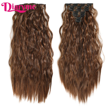 Long Waves Hair Extensions Synthetic Wig Hairpieces 7 PCS Wavy Curly Clip in Hair Extension Natural Fake Hair Piece Half Wig