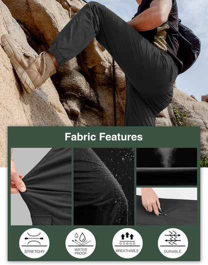 Men'S Waterproof Hiking Pants, Slim Fit Cargo Joggers, Stretch Quick Dry Outdoor Pants with Pockets